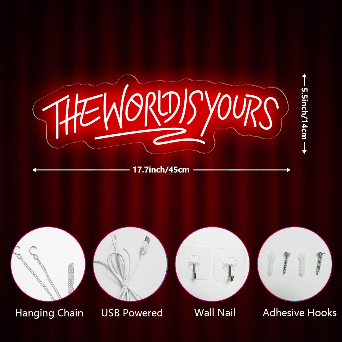 The World is Yours Neon Sign Dimmable World Yours LED Sign for Wall Decor USB Powered Neon Light for Man Cave Home Bar Bistro Club Cafe Wedding Game