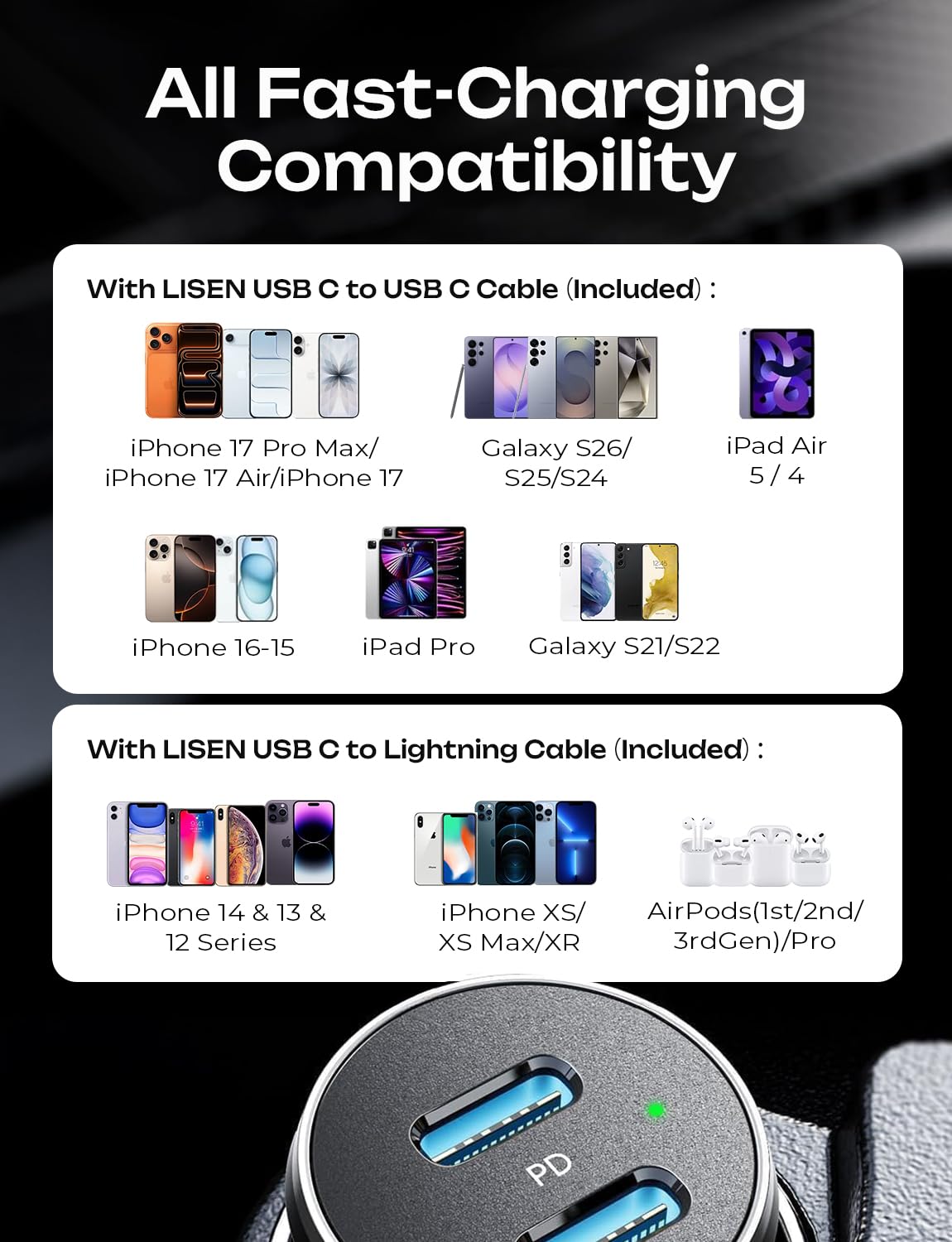 AINOPE 67.5W [Mini&Metal] Cigarette Lighter Adapter Car Charger USB C Fast Charging, PD&QC Cigarette Lighter USB Charger 12V Outlet Plug Socket