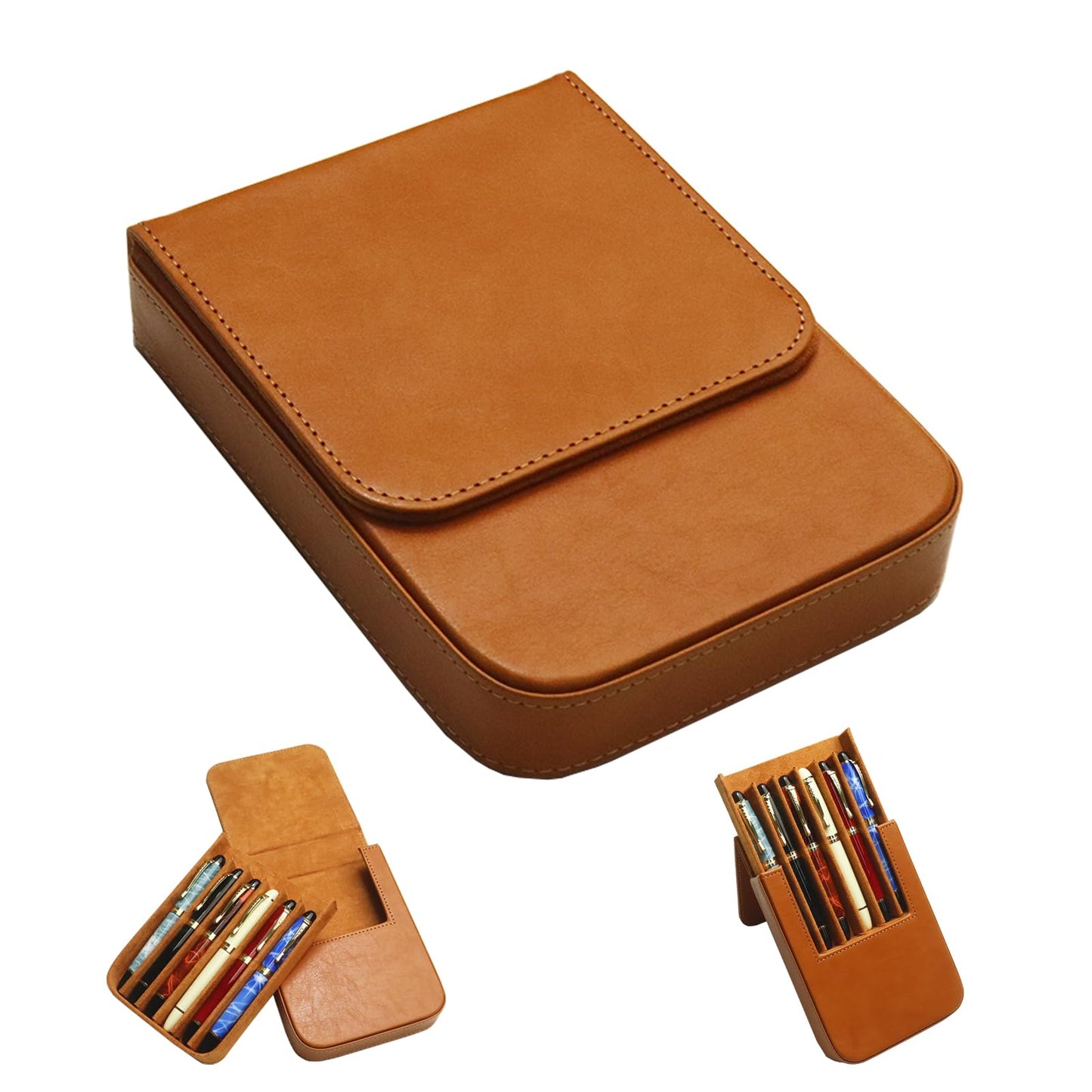 MIVLXLX 6 Slot Fountain Pen Case, Handmade Magnetic,Christmas Gift (brown)