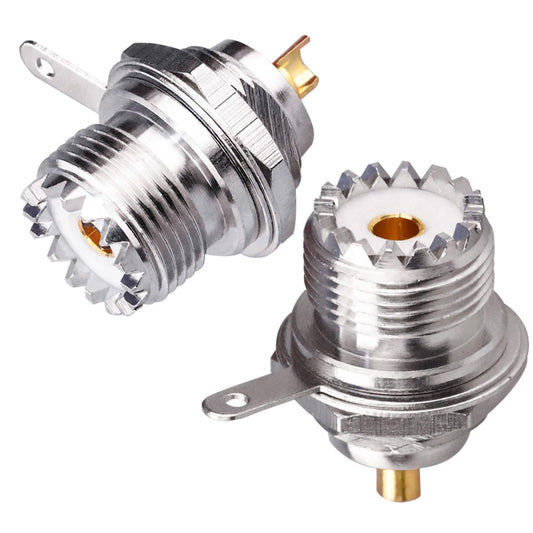 TUOLNK 2PCS UHF SO239 Bulkhead Female Coax Connector, PL259 Panel Chassis Mount Flange Solder Cup Coaxial Connector Coax Antenna Adapter for Coaxial