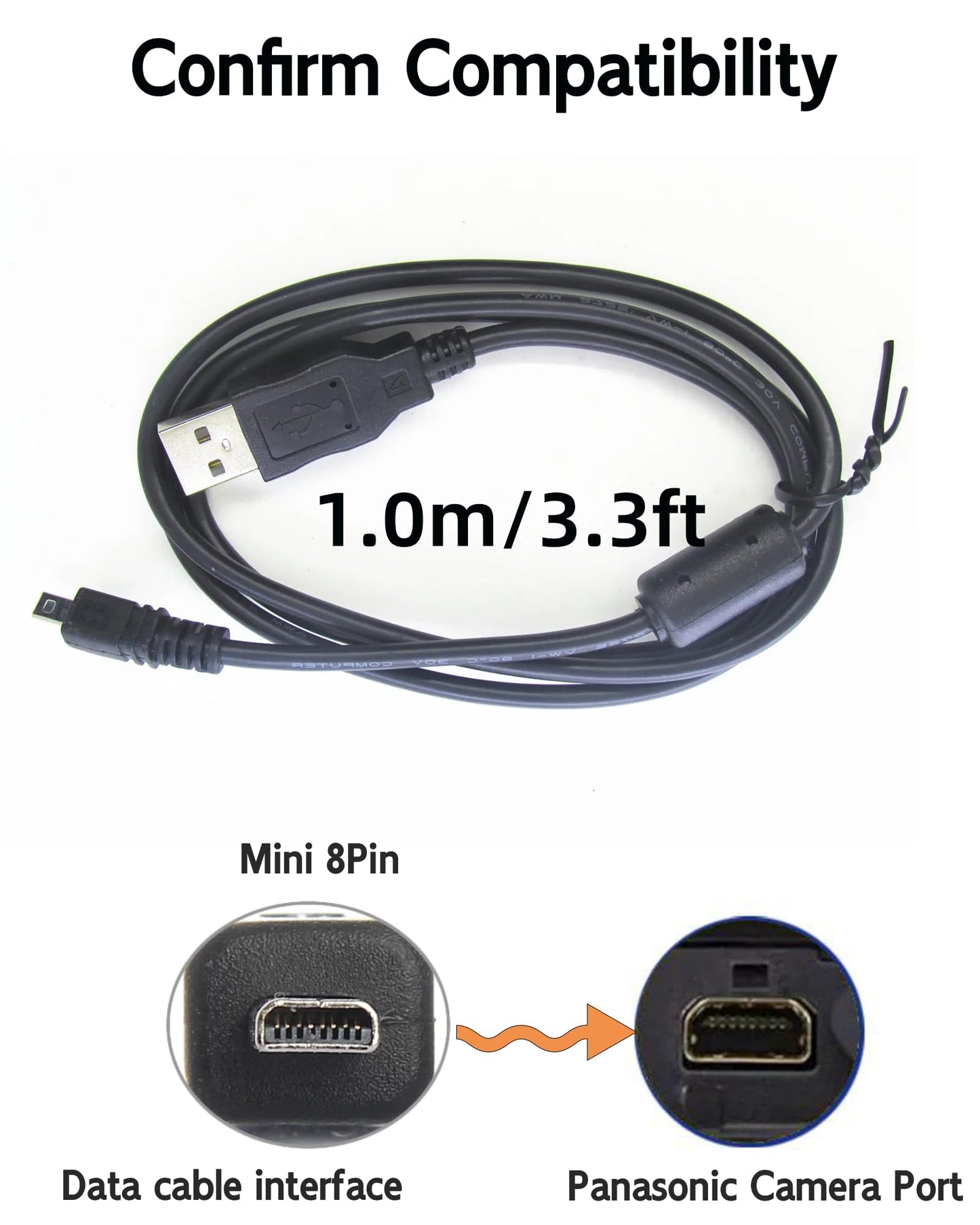 3.3Ft USB Data Cable for Panasonic Lumix Camera Charger Compatible with Panasonic Lumix Camera FH8, FS45, FX80, LZ40, SZ1, SZ02, SZ5, SZ7, TZ27, TZ30