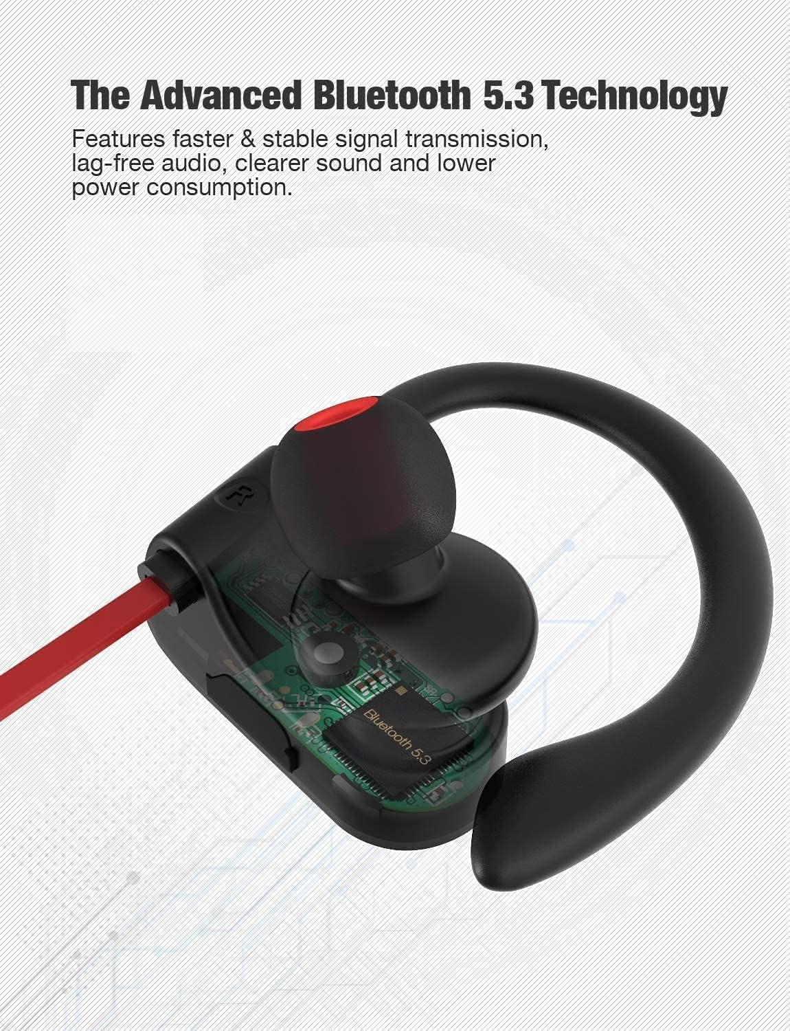 OTIUM LFS Bluetooth Headphones, Wireless Earbuds IPX7 Waterproof Sports Earphones with Mic HD Stereo Sweatproof in-Ear Earbuds Gym Running Workout 15