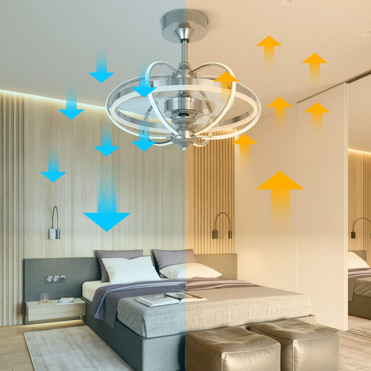 Gdrasuya10 23 inch Lighting Modern Ceiling Fan Light with Remote Control LED Acrylic Hanging Lamp Dimmable Lighting Adjustable Speed for Bedrooms