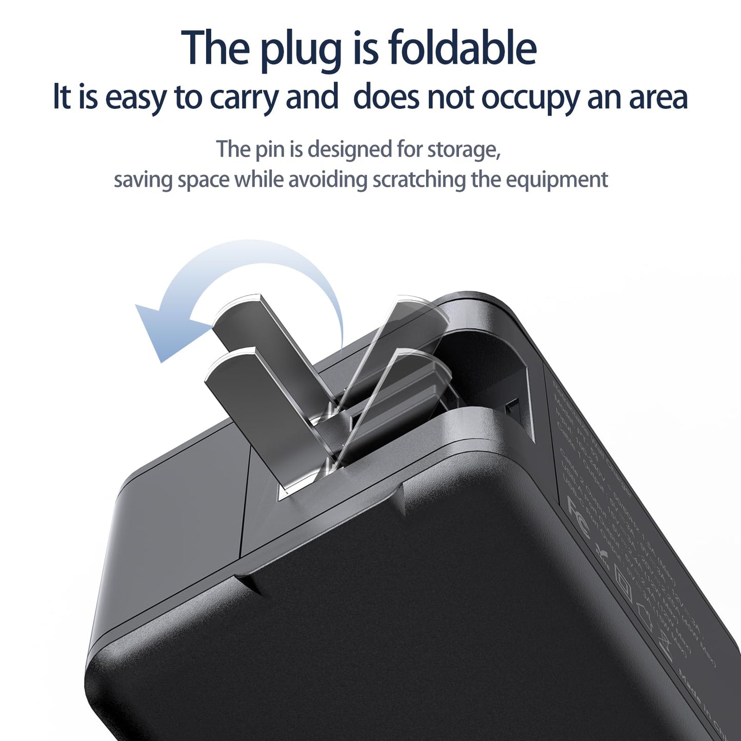4-in-1 Retractable wall Charger with PD Fast Charging, Featuring Dual USB Ports, Lightning and Type-C Data Cables, a Foldable Four-Port Plug, and a