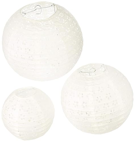 Darice DT814 David Tutera 3-Piece Lace Look Paper Lanterns, 6/8/10-Inch, White