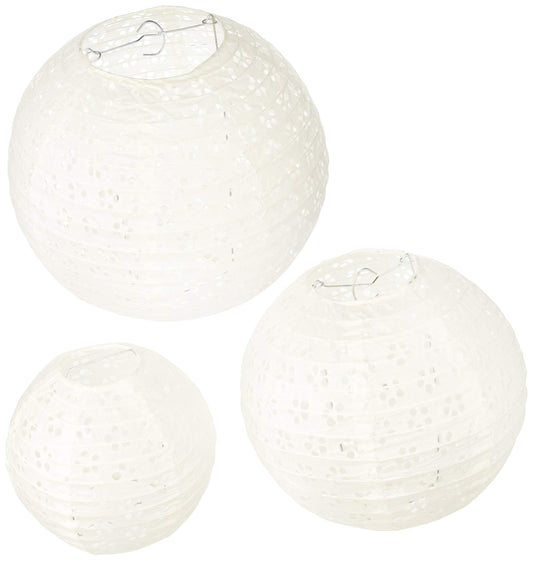 Darice DT814 David Tutera 3-Piece Lace Look Paper Lanterns, 6/8/10-Inch, White