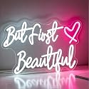 But First Beautiful Neon Sign, Beauty Theme Decor for Makeup Vanity Bedroom Dressing Room Women Gift Bachelorette Party Wall Table, USB Powered