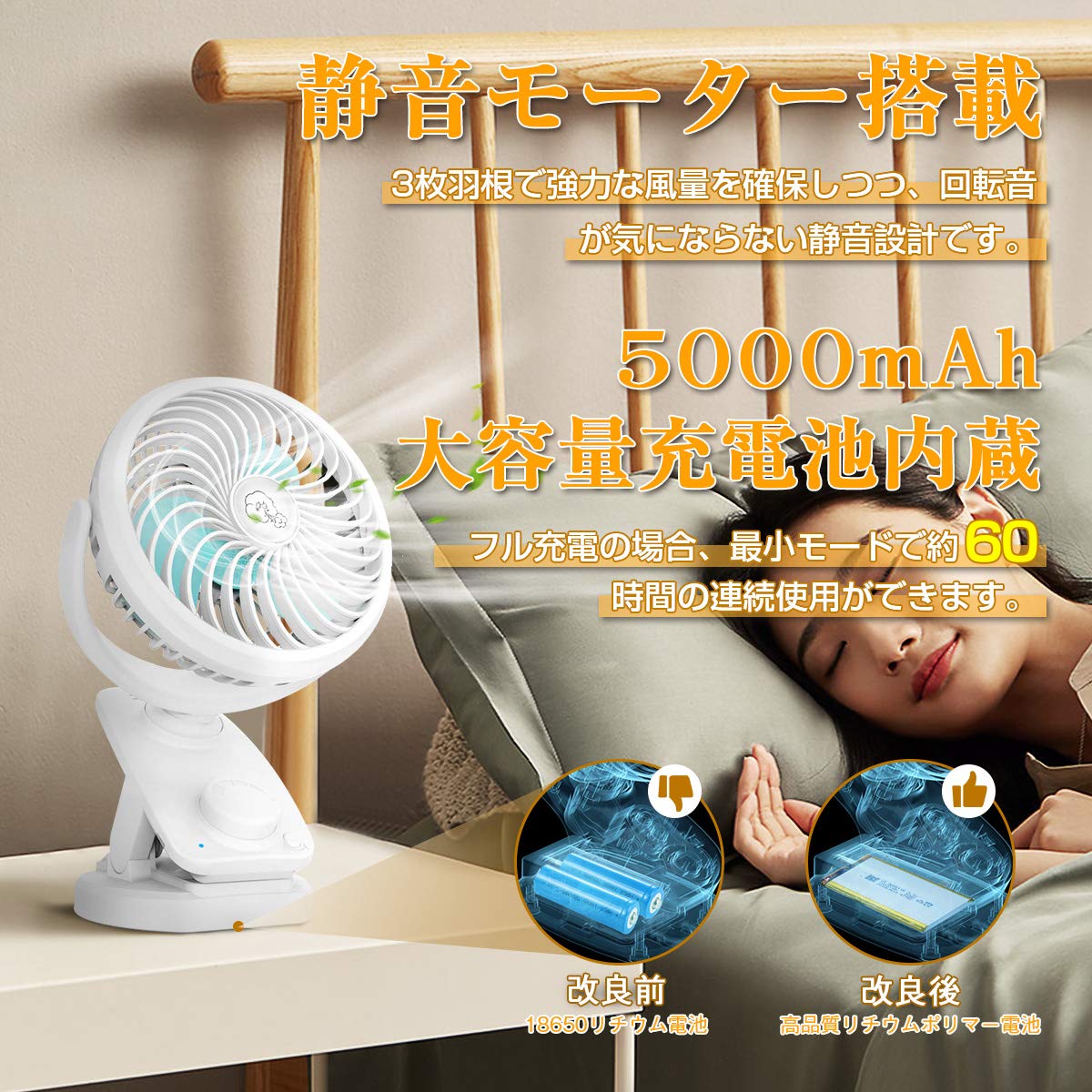 ?Automatic Oscillating & Up to 60 Hours of Continuous Usage?Small Rechargeable Tabletop Fan, Stepless Adjustable Air Flow, Built-in 5,000 mAh