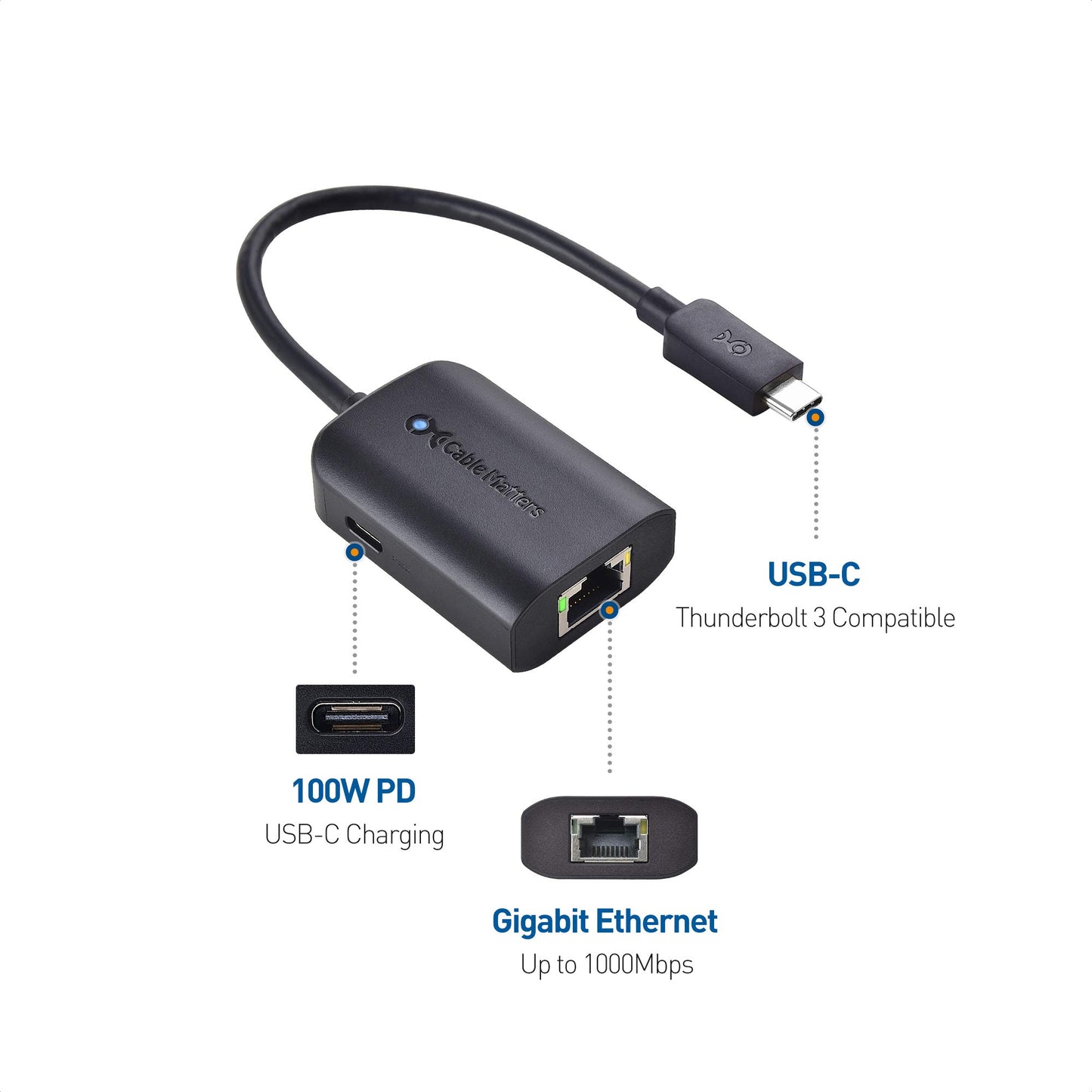 Cable Matters USB C to Gigabit Ethernet Adapter with 100W Charging