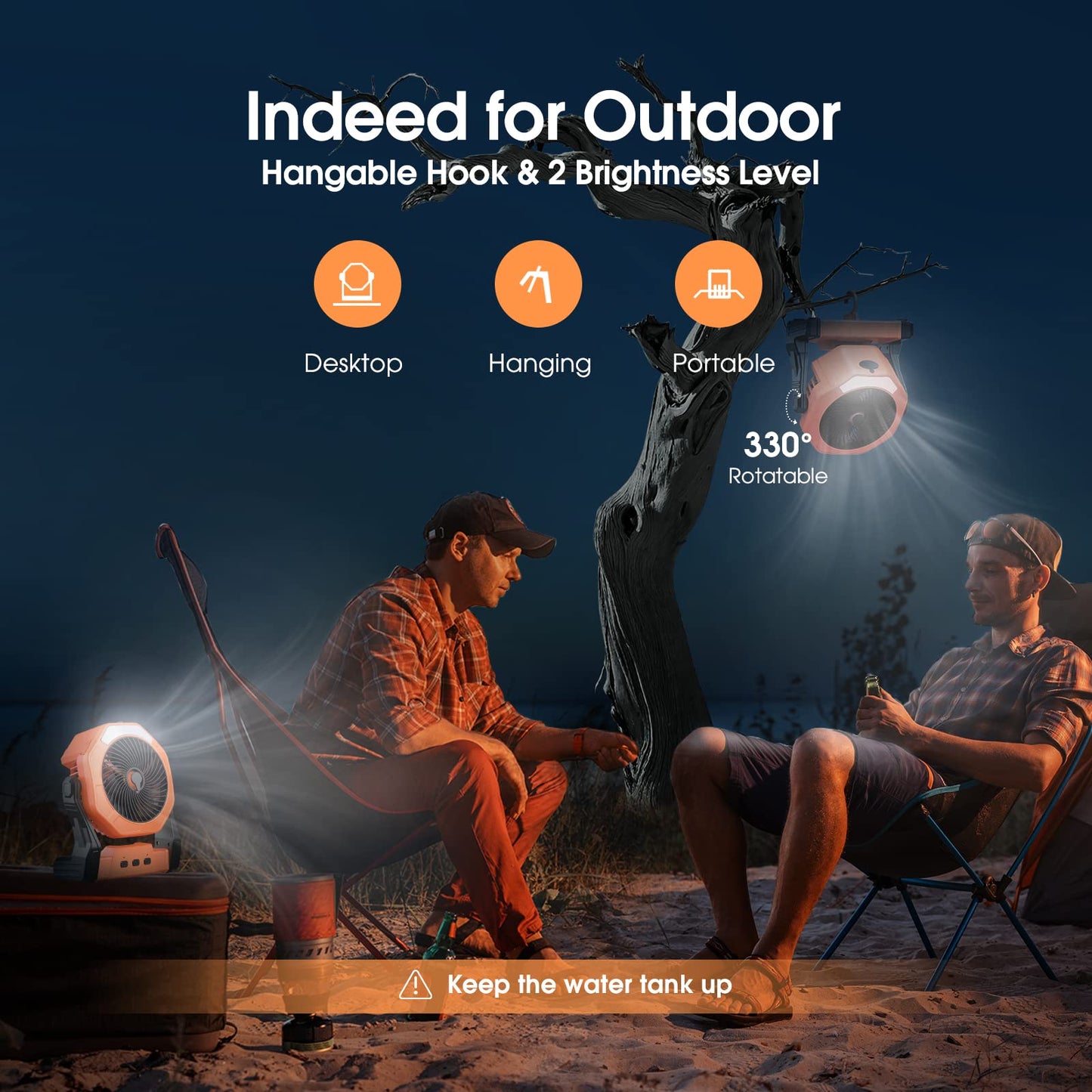 Ausic Portable Misting Fan for Outdoor Cooling, [24-90Hrs] Battery Powered Mist Fans with Water Misters & LED Lantern, 8-Inch, 250mL Tank, for Patios