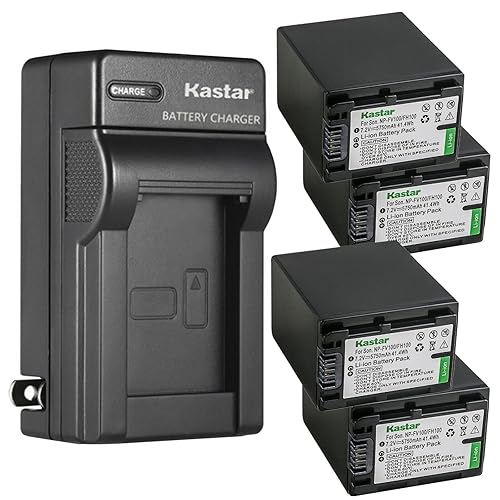 Kastar 4-Pack NP-FH100 Battery and AC Wall Charger Replacement for Sony DCR-SR36, DCR-SR37, DCR-SR38, DCR-SR40, DCR-SR42, DCR-SR45, DCR-SR46