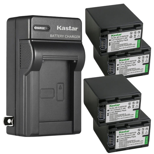 Kastar 4-Pack NP-FH100 Battery and AC Wall Charger Replacement for Sony HDR-XR105, HDR-XR106, HDR-XR200, HDR-XR500, HDR-XR520 HXR-MC1, DCR-DVD103