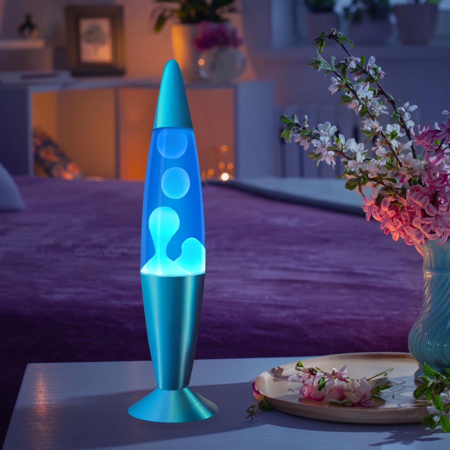 JAMBO 2 Pack- 16" Beautiful Lamp- Blue with Blue/White Wax and Blue with Yellow Wax, Relaxing Liquid Lamp, Night Light Nightlight, Lamps for Adults