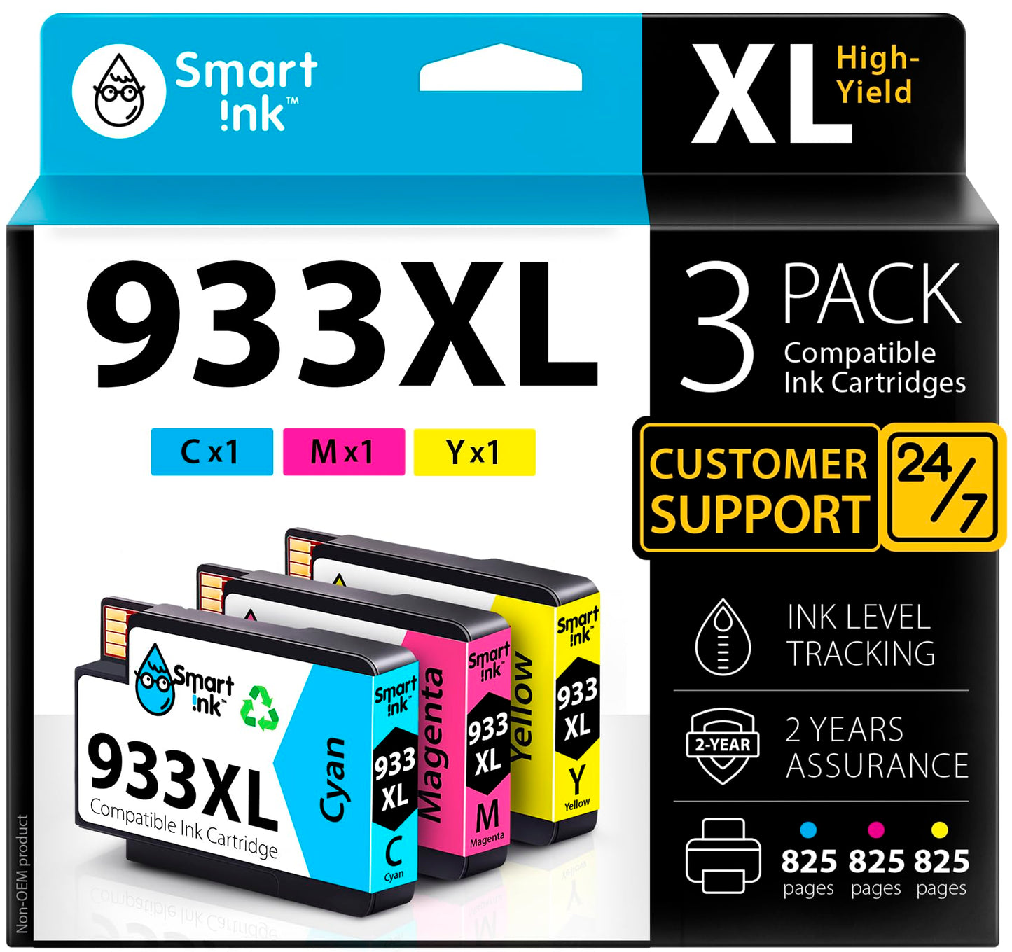 Smart Ink Compatible Ink Cartridges Replacement for HP 932XL 933XL 932 XL 933 XL (3 Combo Pack, Cyan/Magenta/Yellow) to use with HP Printer OfficeJet