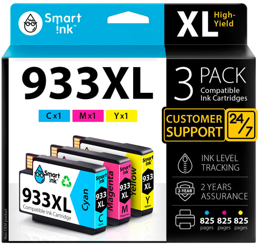 Smart Ink Compatible Ink Cartridges Replacement for HP 932XL 933XL 932 XL 933 XL (3 Combo Pack, Cyan/Magenta/Yellow) to use with HP Printer OfficeJet