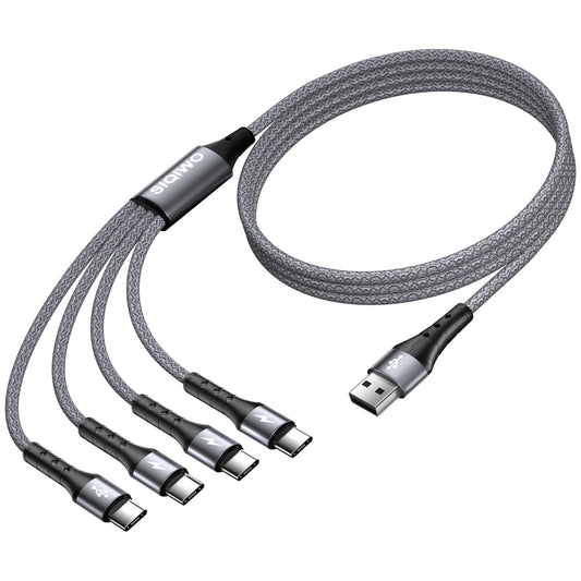 SIQIWO Multi USB C Cable Fast Charging, [4FT/2 Pack] QC 3.0(3A) USB C Splitter Cable, 4 in 1 Charger Cord with 4 Type C Ports, for iPhone 17/16/15