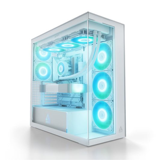 ARCTIC Xtender (White) - PC Case, Tempered Panorama Glass, 2 x 420 mm Radiator Support, Full Tower, Big Tower, E-ATX, 5X A-RGB Fans pre-Mounted