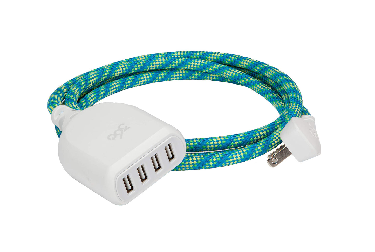 360 Electrical Habitat 4.8, 6 ft 4-Port USB Extension Cord, Durable Braided Casing, Mint Julep, 4.8A, USB Charger Cable, Power Strip USB Hub Charging