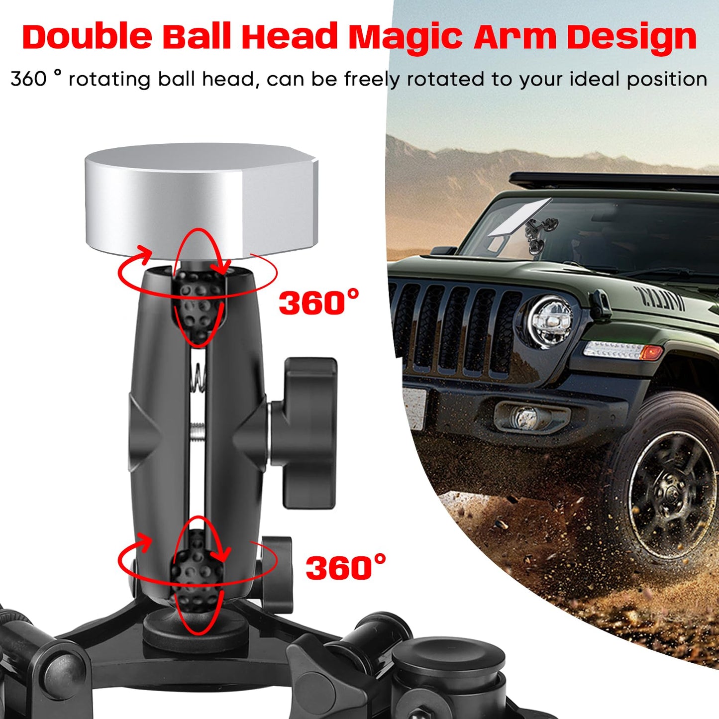 Equipped with 1/4 Inch Starlink Mini Tripod Adapter, 360 ° Rotatable Double Ball Head Magic Arm Adapter, Starlink Mini Sunroof Suction Cup Bracket