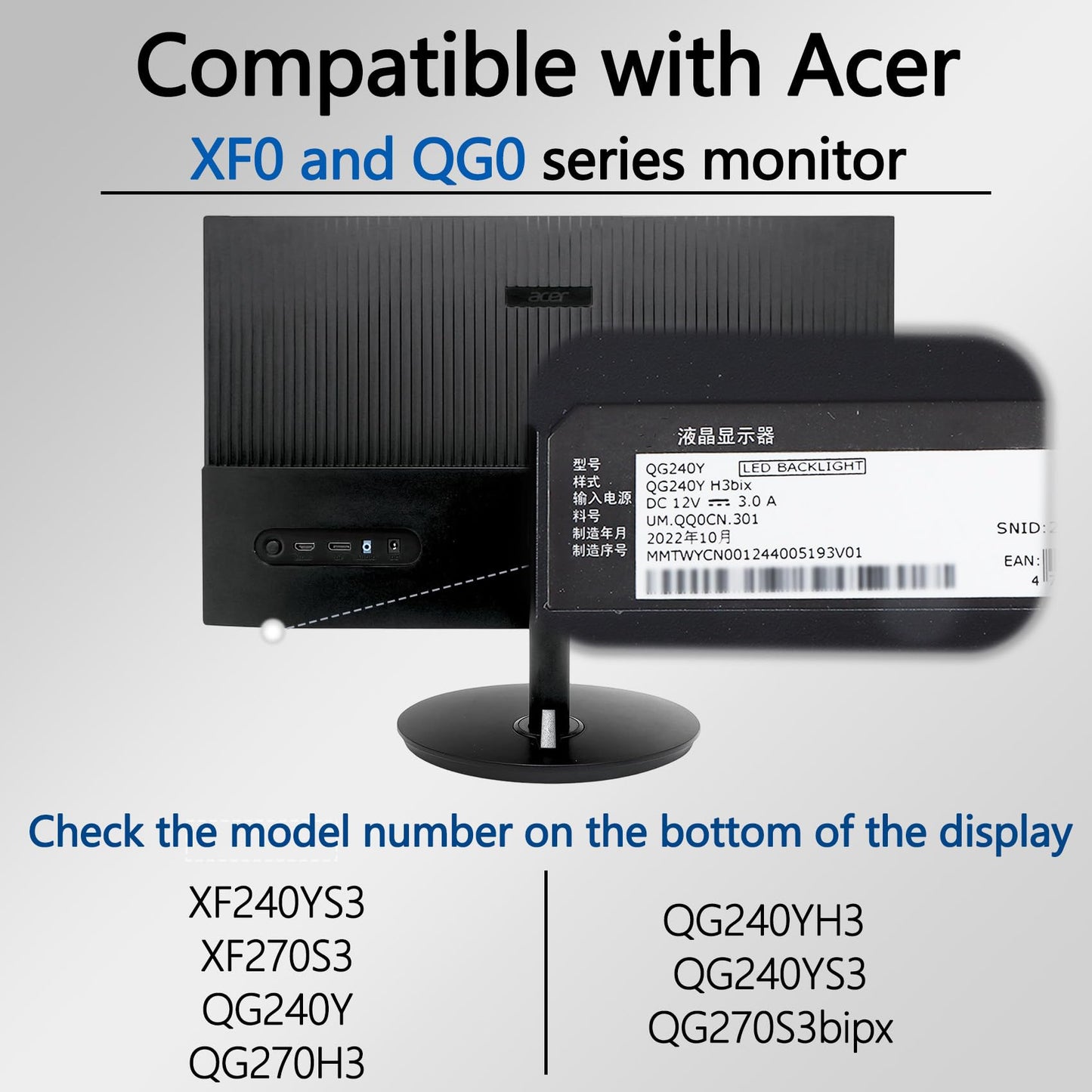 QG240Y VESA Adapter Compatible with ACER 24" 27" Nitro Monitor(Fits XF240YS3,XF270S3,QG240Y,QG240YH3,QG240YS3,QG270H3,QG270S3bipx)- 75x75 to 100x100