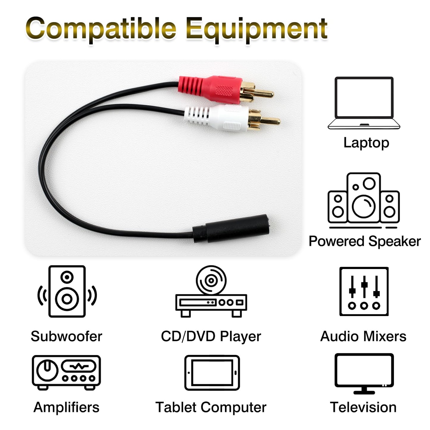 Brvlsoc 3.5mm Female to 2 RCA Male Splitter Audio Cable - Gold-Plated Stereo Y Adapter for TV, Smartphone, MP3, Tablet, Speakers & Home Theater