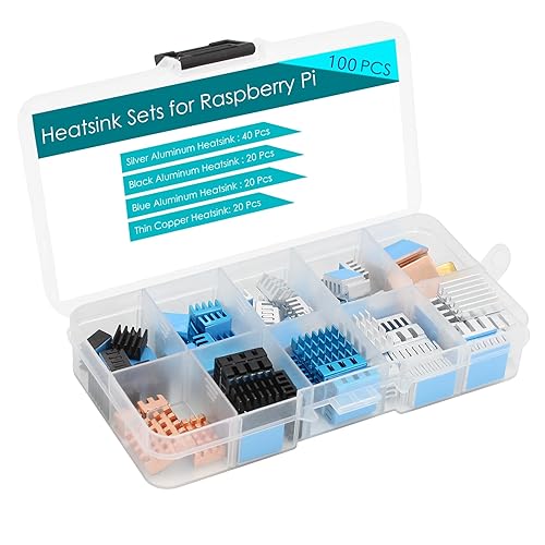 MazerPi 100 Pcs Heatsinks (Multi-Size&Multi-Color), Heatsink Kit with 3M 8810 Conductive Adhesive Tape Aluminum Heat Sink Copper Heat Sinks Cooler