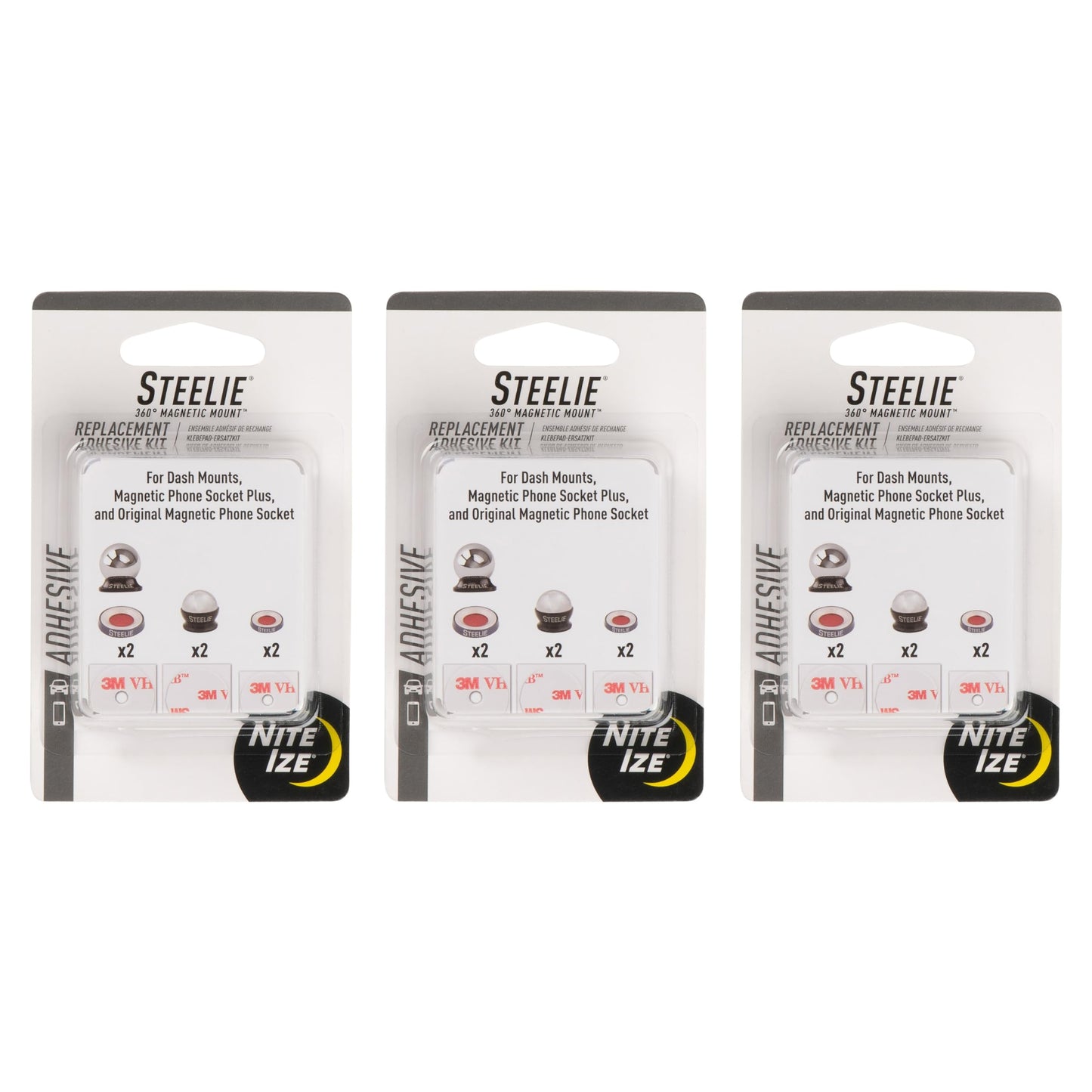 Nite Ize Steelie Universal Adhesive Replacement Kit - Adhesives for Dash Mounts, Phone Sockets & More - Strong Pad Kit for Magnetic Mounts