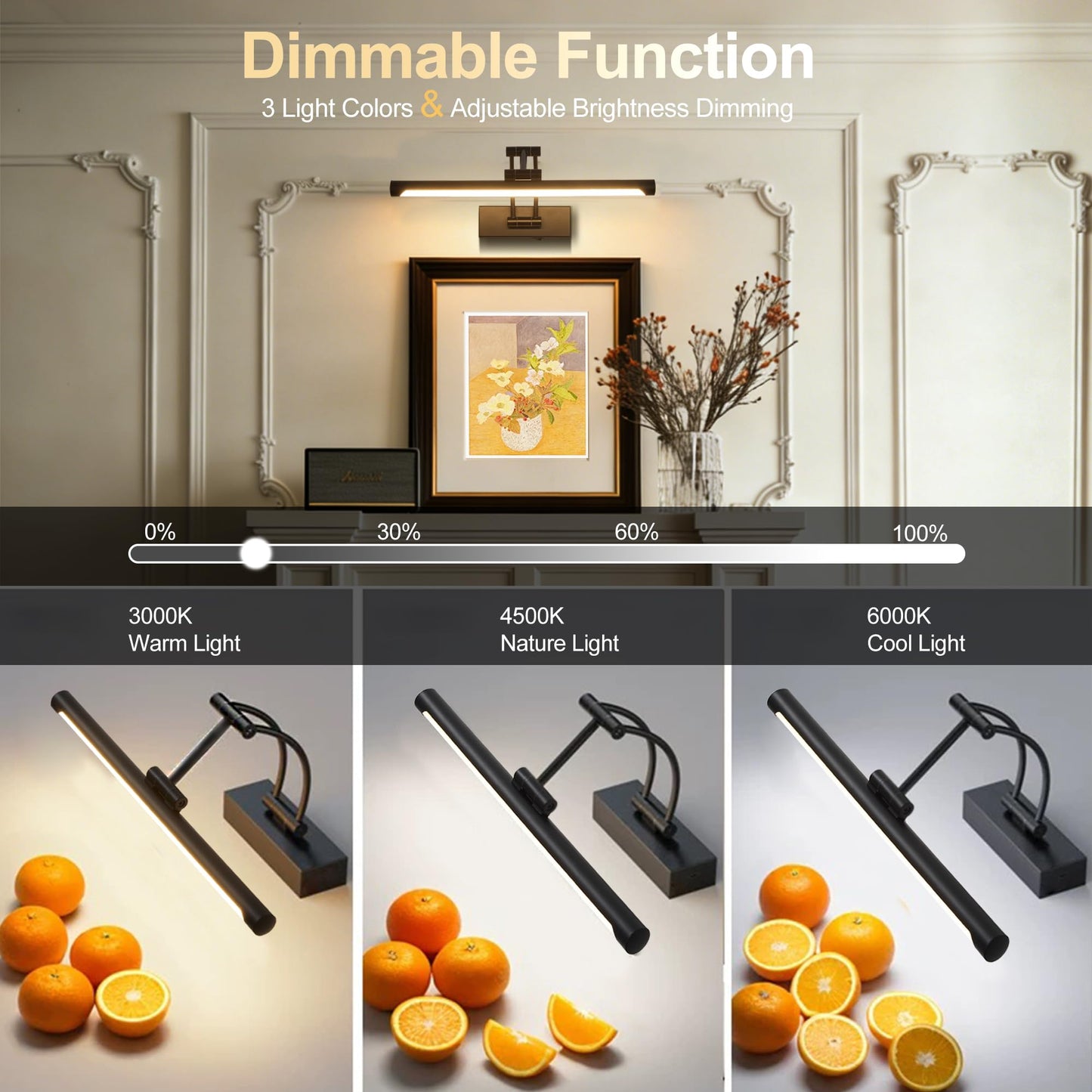 ZitoStory Picture Lights for Wall Battery Operated, (Black, 16in) Rechargeable Art Light for Painting,Modern wall Lights for Pictures,Dimmable Gallery
