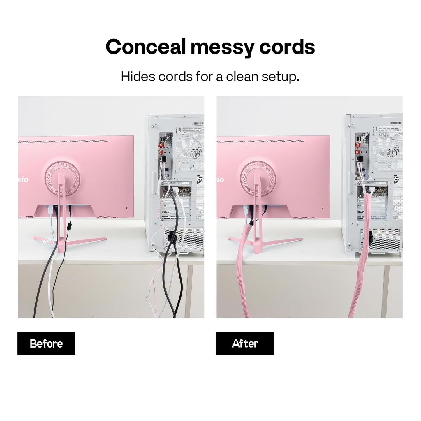Pixio 10FT Tubing Cable Sleeve - Pink 1/2 inch Flexible Cable Management Sleeve for PC, Gaming, TV & Office, Wire Organizer for Desk Cable Cleanup
