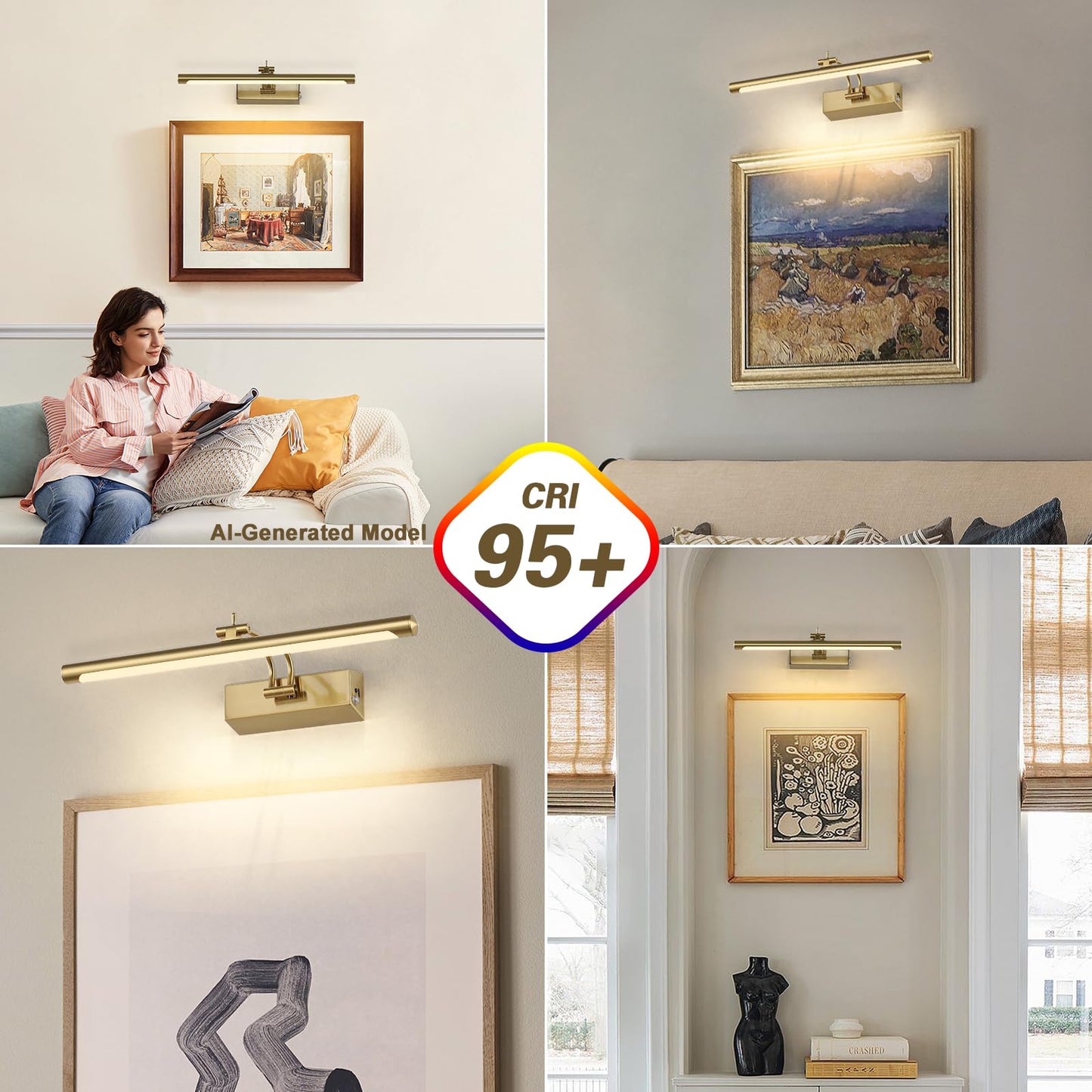 Joosenhouse Battery Operated Picture Light 5000mAh Rechargeable Wall Light 15.7" Wireless Picture Lights for Wall with Remote Control for Paintings