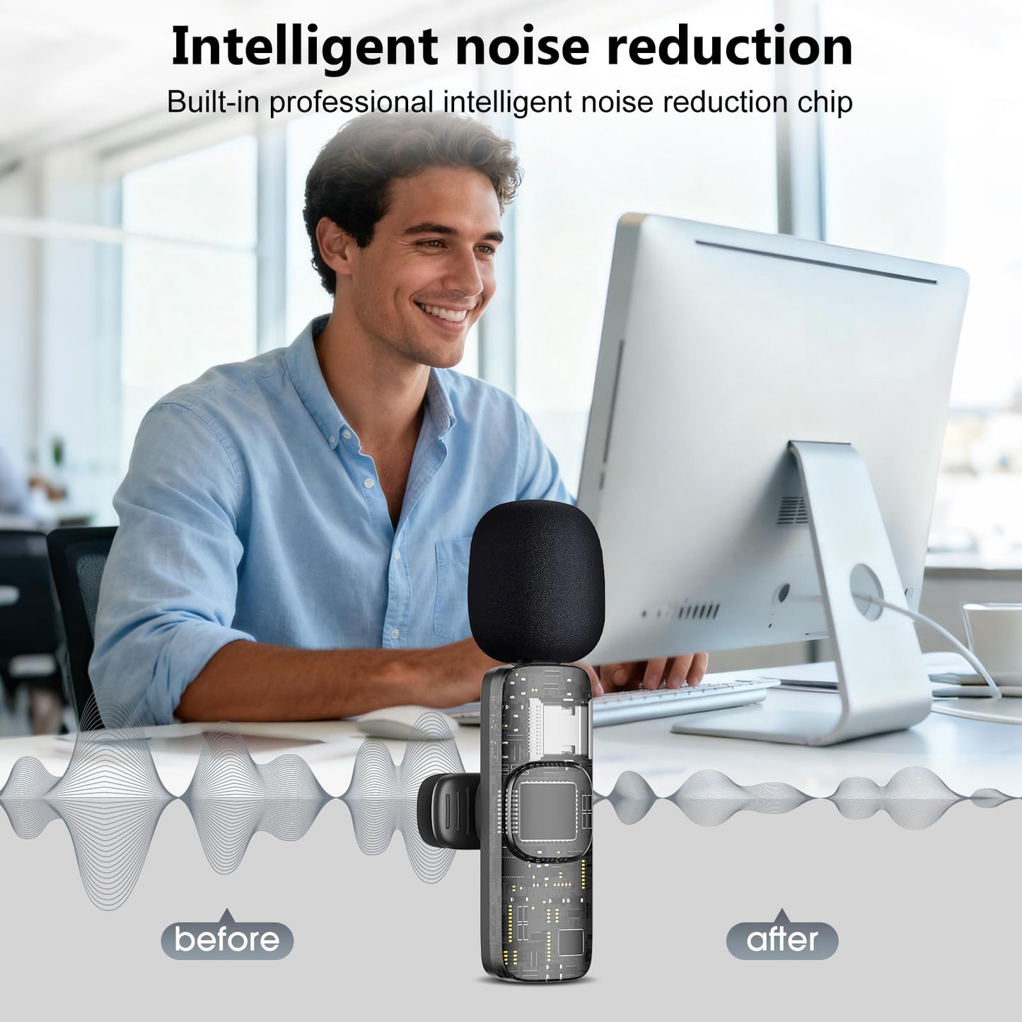 wireless lavalier microphone, suitable for iPhone/Android phones/cameras/computers/four in one lavalier microphone, suitable for video and audio