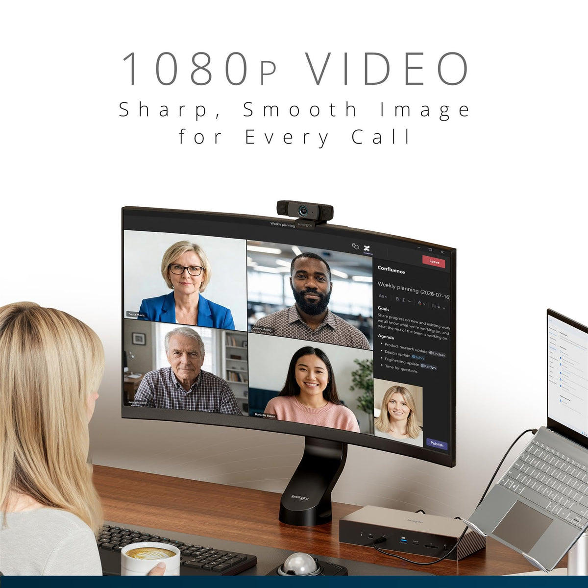 Kensington W1060 EQ 1080p Fixed Focus Webcam with Stereo Microphones, Auto Light Correction, USB Plug?and?Play for PC & Mac (K81171WW)