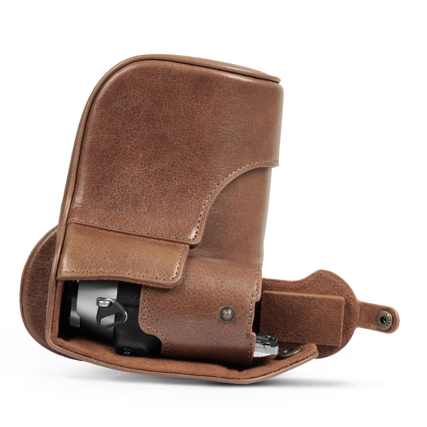 MegaGear Genuine Leather Camera Case for Fujifilm X-T50 (16-50mm & 18-55mm)- Stylish and Protective - Brown