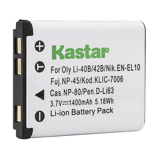 Kastar Digital Camera Replacement Lithium-Ion Battery Compatible with Fuji NP-45, Kodak KLIC-7006, EN-EL10, Pentax D-LI63, D-Li108, Olympus LI-40B