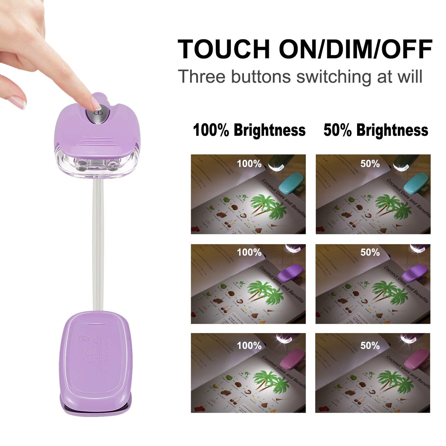 BIGMONAT Book Reading Light for Kids 3Pack, Battery(12pcs Included) Operated Small Reading Light in Bed,Clip on Reading Lamp with Brightness Dimmable