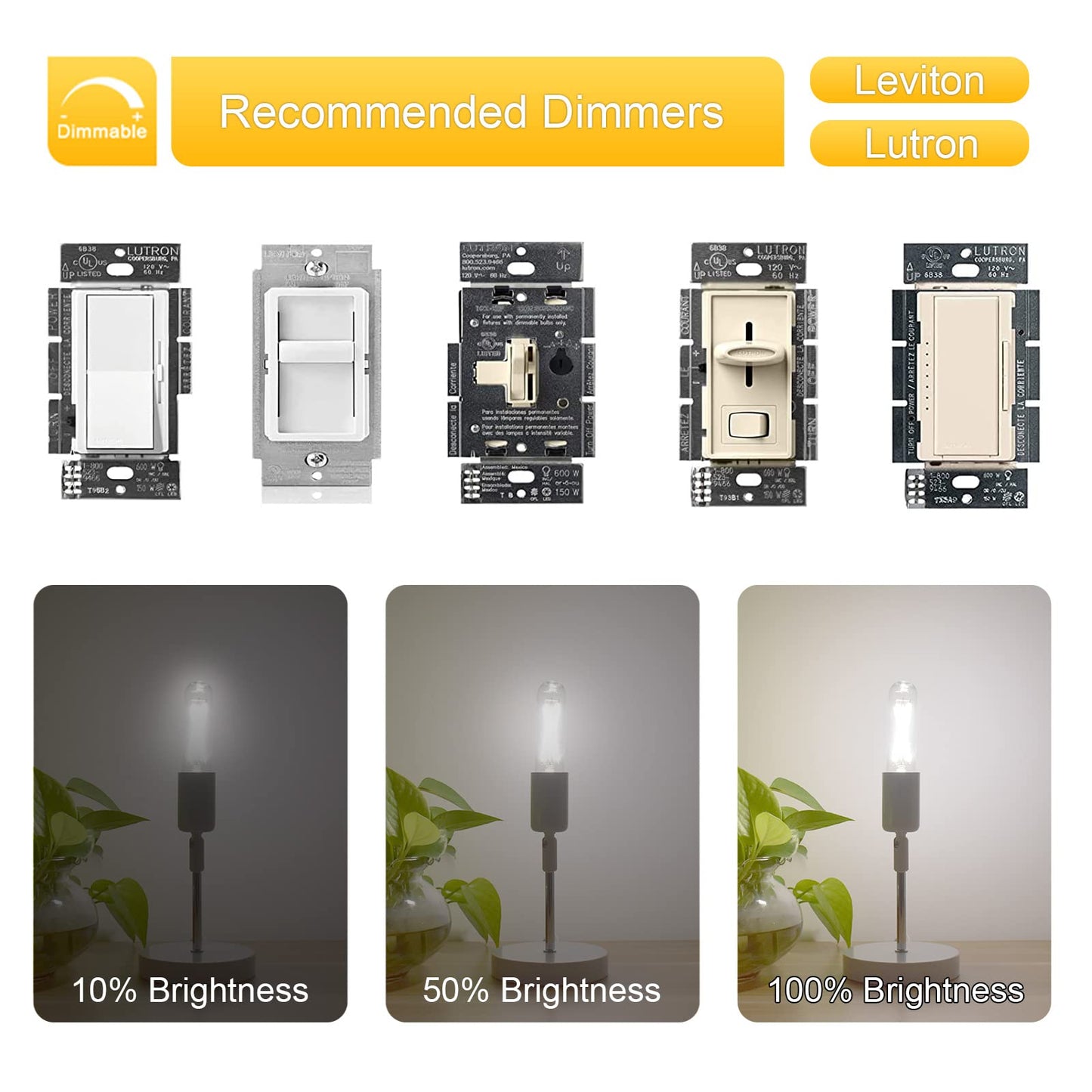 T10 Led Bulb, Dimmable 2W Tubular Chandelier Bulb, 25Watt Equivalent Ceramic Christmas Tree Bulbs, 5000K Daylight, Clear Glass, Antique E26 Light