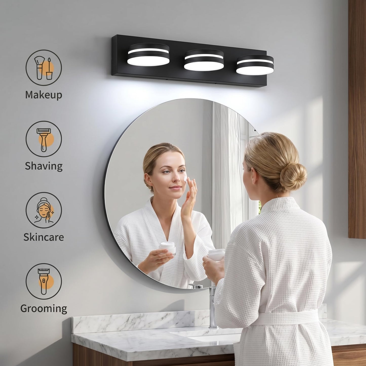 Bicrink 3-Light Bathroom Vanity Light Over Mirror, (24inch Dimmable) Matte Black LED Vanity Lighting Fixtures, Modern Bathroom Wall Light Fixtures