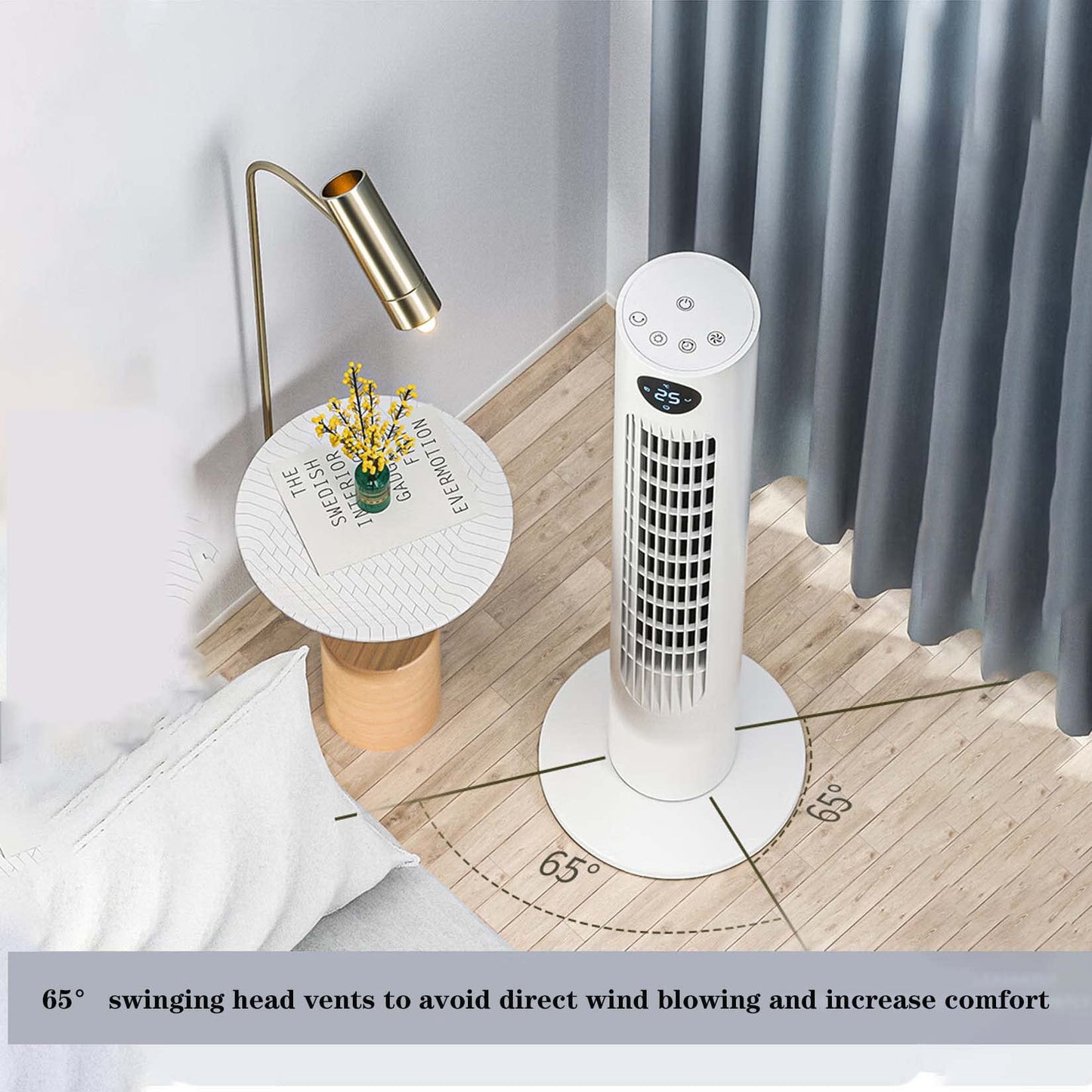 BNE Silent leafless Tower Fan with Remote Control, 3 Modes, 3 speeds, 60° Swing Head, 12-Hour Timer, can be Used in the Bedroom, Office, 78cm high
