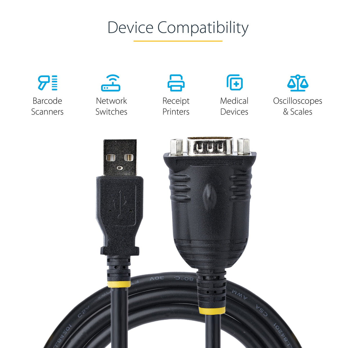 StarTech.com 3ft (1m) USB to Serial Cable, DB9 Male RS232 to USB Converter, Prolific IC, USB to Serial Adapter for PLC/Printer/Scanner/Switch, USB