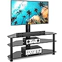 Rfiver Corner Swivel Glass TV Stand with Mount for 32-70 Inch Screen TV up to 110lbs, Height Adjustable Corner TV Stand with Mount, Entertainment