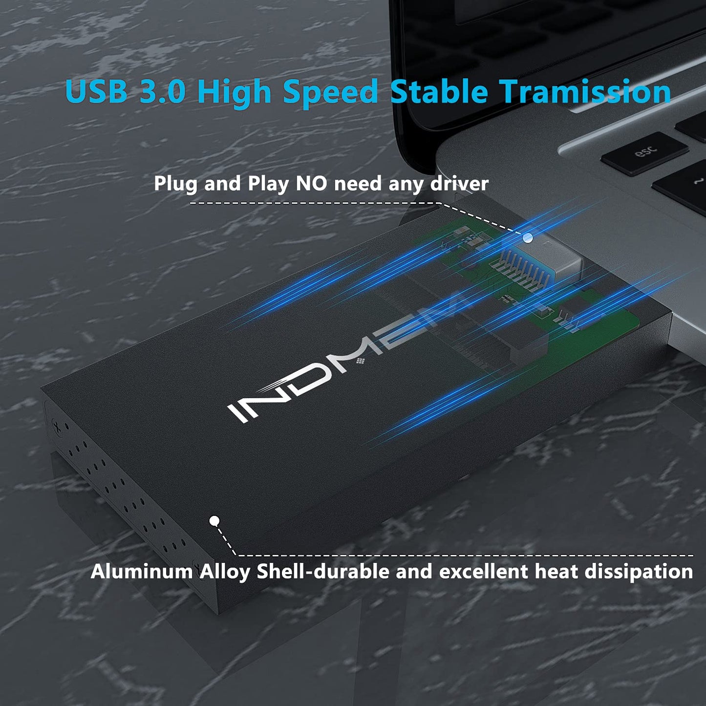 mSATA to USB 3.0 Enclosure, External SSD Adapter Case for 30x30mm & 50x30mm mSATA SSDs (No Cable Needed)