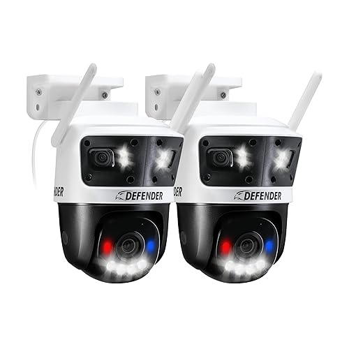 Defender AI Powered 3K+ Guard WiFi Tri-Lens PTZ Plug-in Power Outdoor Security Camera, 3-in-1, 360°, 8X Zoom, Human/Vehicle AI Detection, Blue/Red