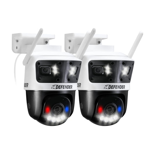 Defender AI Powered 3K+ Guard WiFi Tri-Lens PTZ Plug-in Power Outdoor Security Camera, 3-in-1, 360°, 8X Zoom, Human/Vehicle AI Detection, Blue/Red