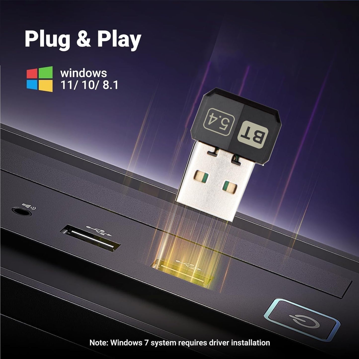 Bluetooth Adapter Pc, USB Bluetooth 5.4 Dongle Adapter for PC, Long Distance 328FT/100M Stick Driver Compatible with Computer Windows 11/10/8.1