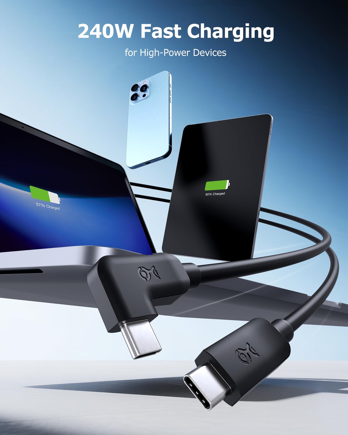 Cable Matters 20Gbps Right Angle USB C Cable - 6ft, Supports Up to [8K@30Hz / 4K@120Hz Video, 240W Charging, 20Gbps Data Transfer] 90 Degree USB C