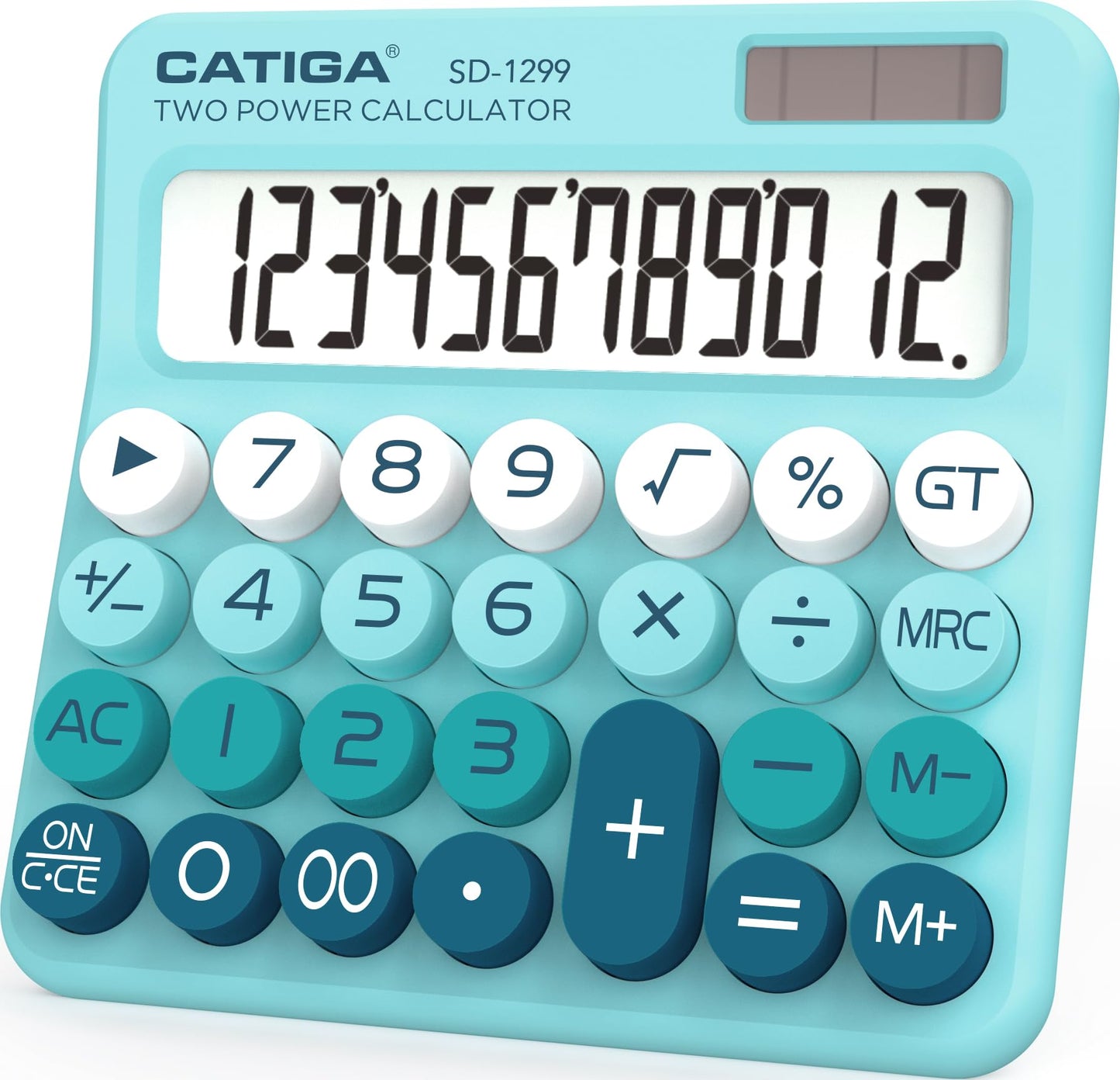 CATIGA Mechanical Switch Calculator with Solar and Battery Dual Power, 12-Digit Large LCD Display, Aesthetic and Cute Desktop Calculator with Big