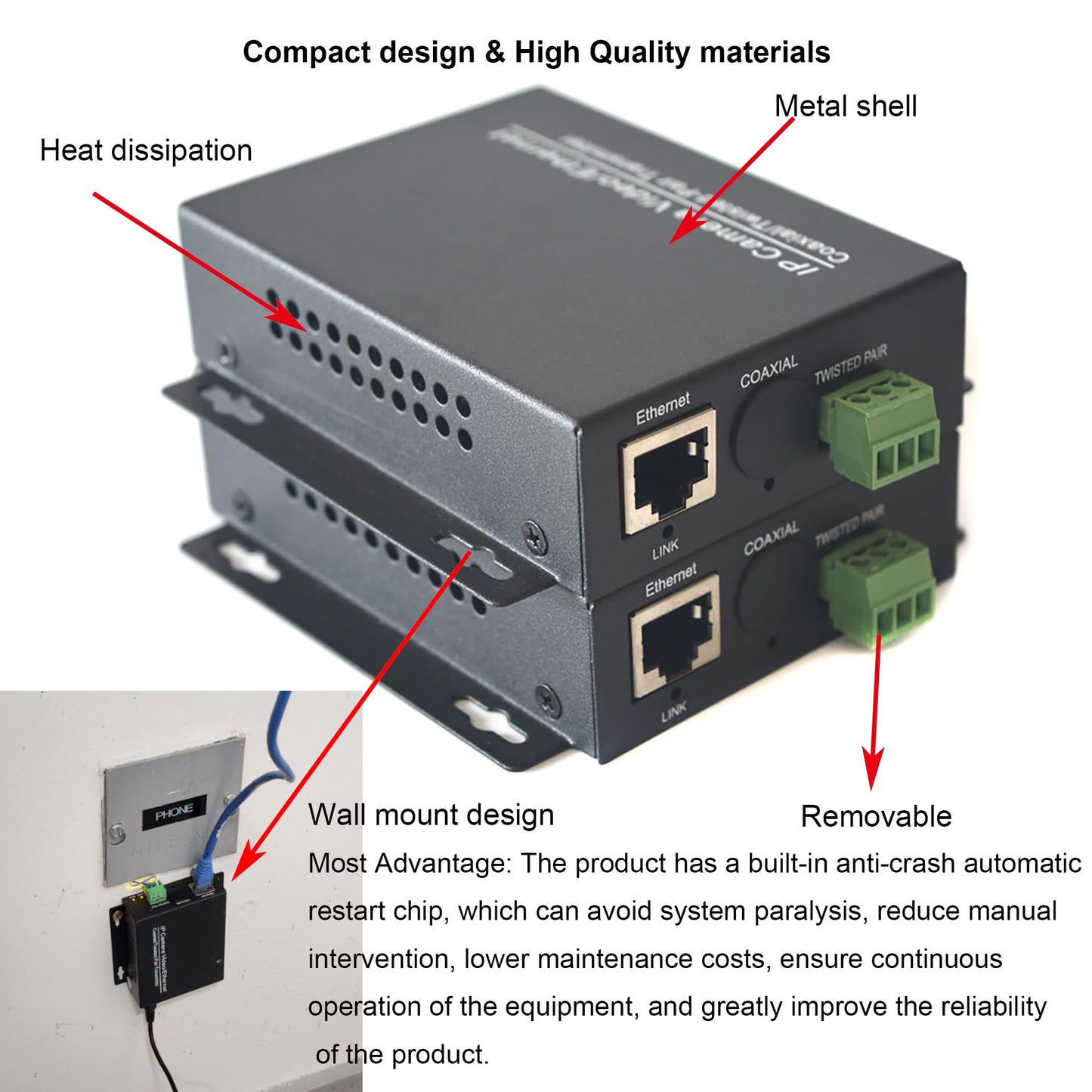 Hebbeko IP Ethernet RJ45 Extenders Over Twisted Pair Telephone Wires Phone Lines up to 1Km for HD Network IP Camera Webcam 1 Pair