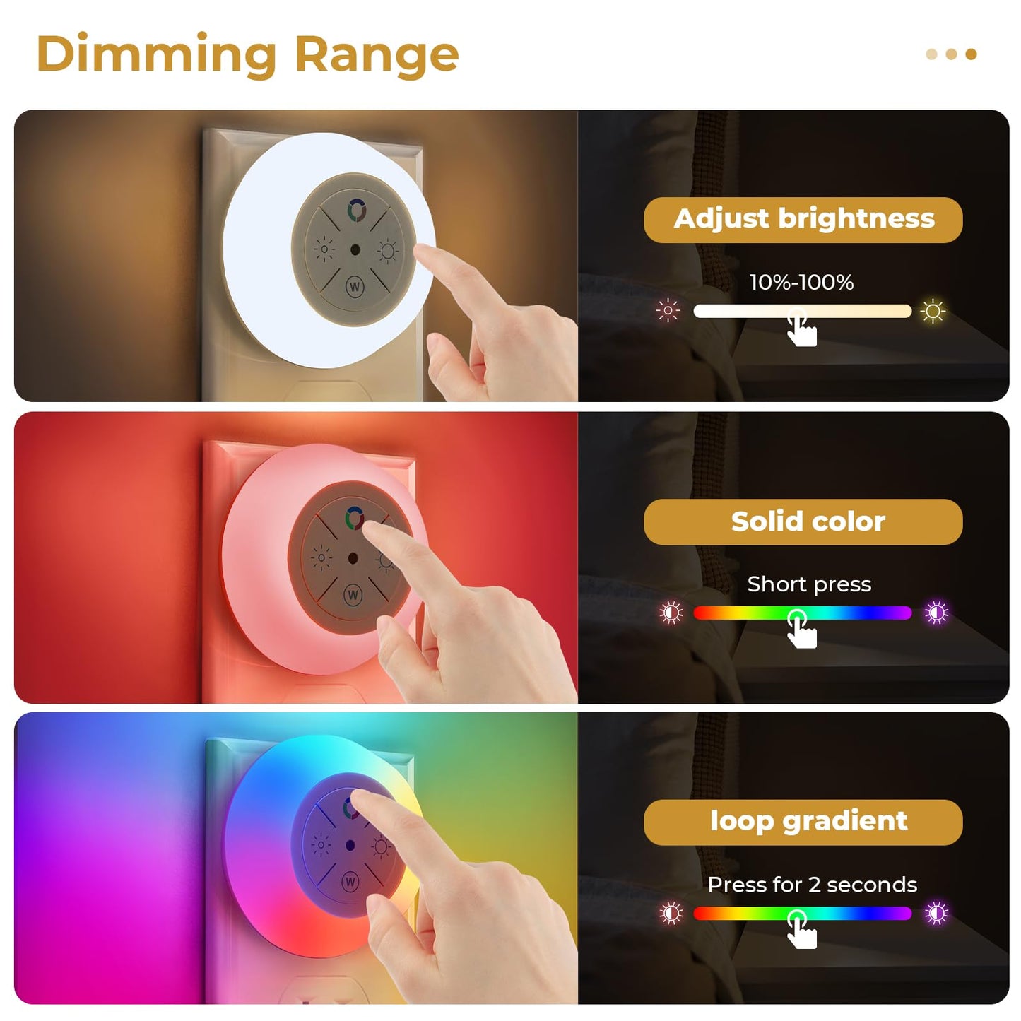 Dawnrise Night Lights Plug Into Wall, Dusk to Dawn Sensor, 2 Pack,12-Color Changing Led Plug in Night Light Dimmable for Bedroom, Stairs, Kitchen
