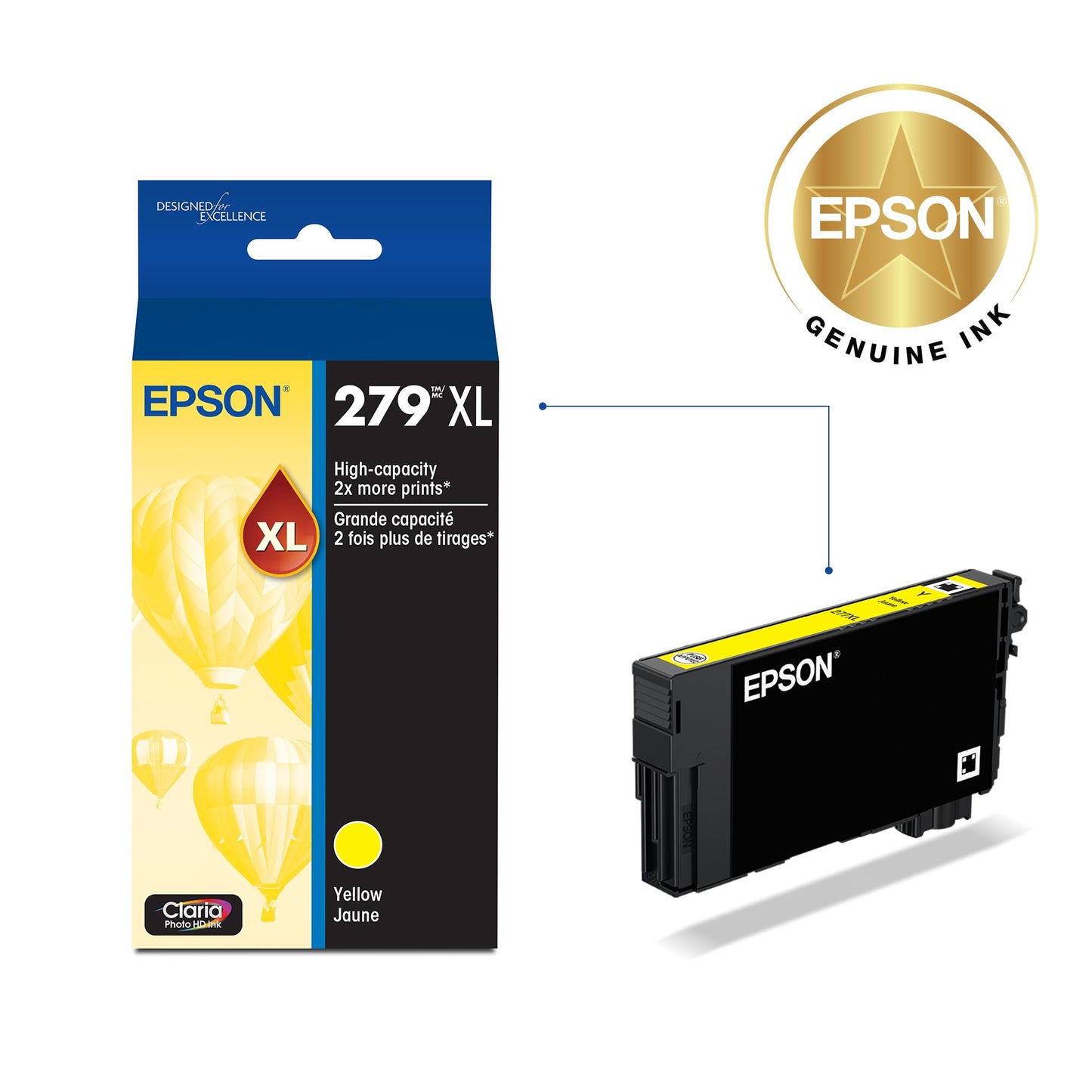 Epson 279 Claria Photo HD Ink High Capacity Yellow Cartridge (T279XL420-S) Works with Expression Photo XP-980