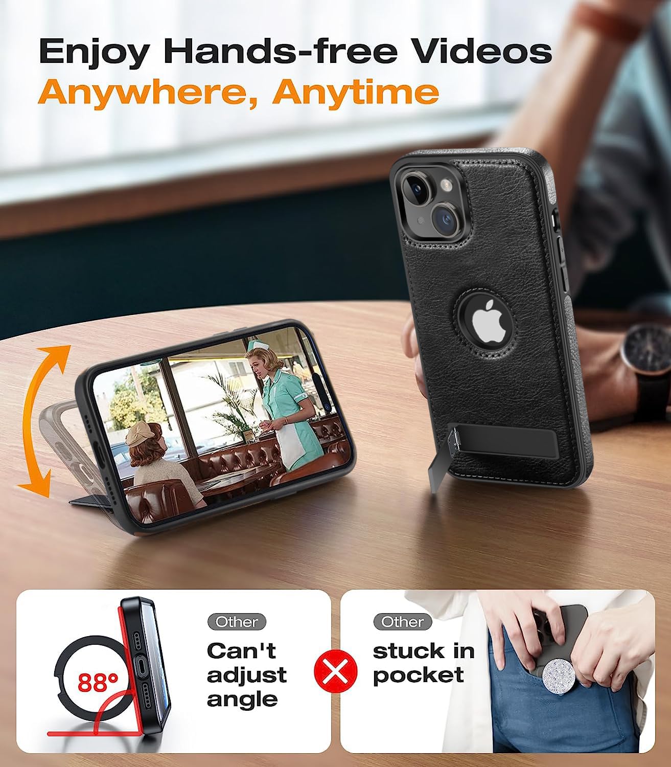 WTCASE Magnetic for iPhone 14 Pro Max Leather Case, Built-in Invisible Stand [Compatible with Magsafe] Protective Slim Kickstand Compatible